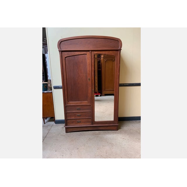 Wood Antique Art Nouveau Linen Wardrobe, 1910 For Sale - Image 7 of 9