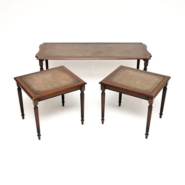1930s Antique Mahogany Leather Top Nesting Coffee Table, 1930, Set of 3 For Sale - Image 5 of 11