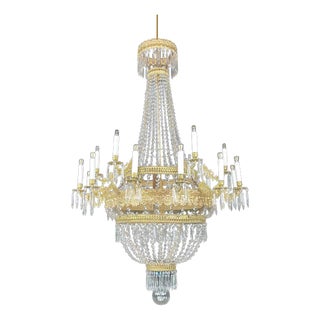 Large 18-Light Empire Chandelier in Crystal and Gilded Brass, 1700s For Sale