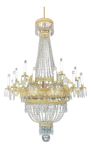Large 18-Light Empire Chandelier in Crystal and Gilded Brass, 1700s