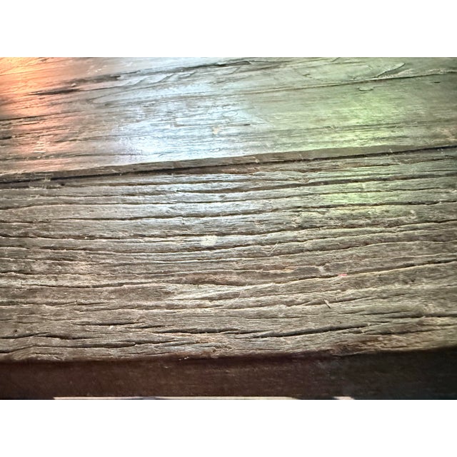 Vintage Restoration “Flatiron” Dining Table Reclaimed Elm Barn Wood Door & Iron Trestle/Casters For Sale - Image 11 of 12