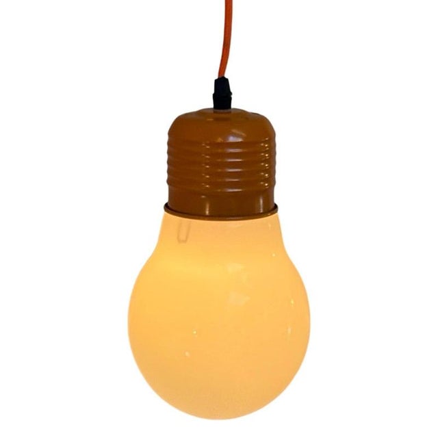 Oversized Bulb Lamp in Milk Glass with Ceiling Canopy and Wiring For Sale - Image 5 of 8