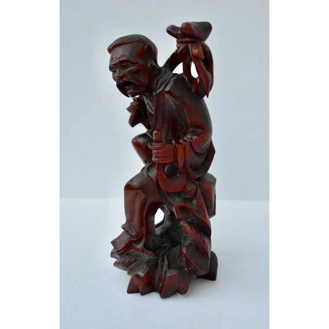 Vintage Chinese Hand Carved Rosewood Figurine of Wise Man For Sale - Image 9 of 13