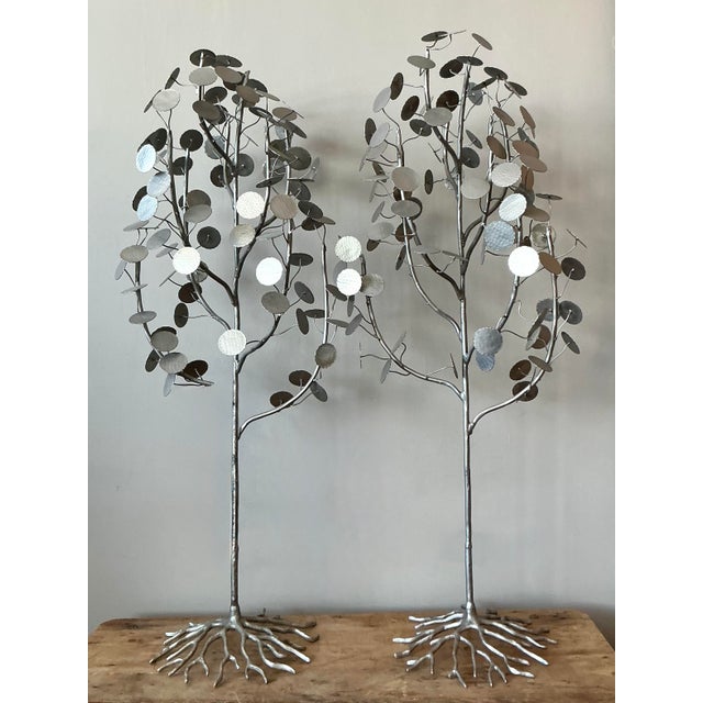Mid-Century Modern Vintage Boho Punch Cut Metal Trees - A Pair For Sale - Image 3 of 8