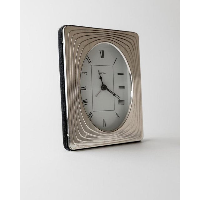 Vintage Silver Plated Desk Clock with Rectangular Case with Oval Clock Face by Del Conte Italy, 1960s For Sale - Image 6 of 12