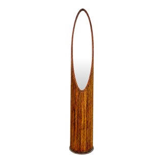 1970s Vintage Bohemian Coastal Veneer Rattan Lipstick Floor Mirror For Sale