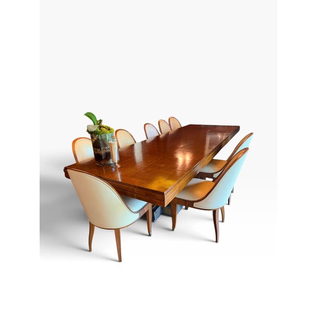 Wood 1 of 12 Cygal Art Deco Walnut & Leather Spoon Back Dining Chair For Sale - Image 7 of 7