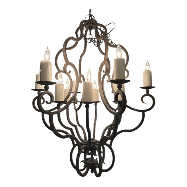 1990s Arte De Mexico Wrought Iron 12 Light Chandelier For Sale