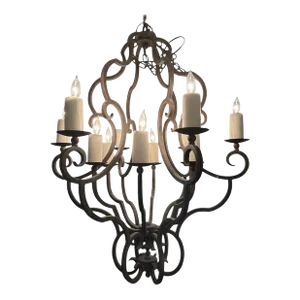 1990s Arte De Mexico Wrought Iron 12 Light Chandelier
