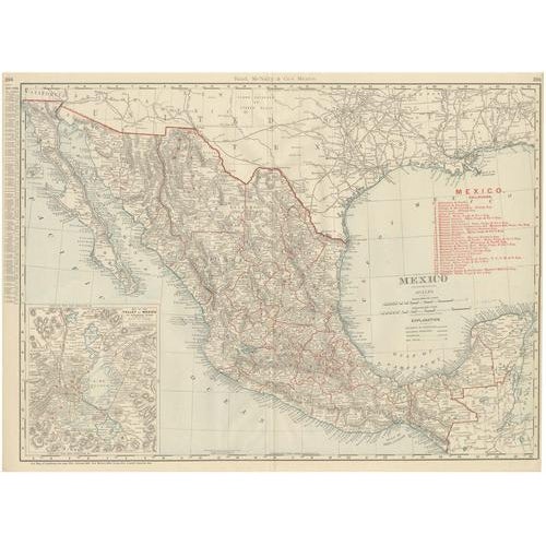 Antique Map of Mexico with Valley of Mexico Inset by Rand McNally, 1899 For Sale - Image 12 of 12