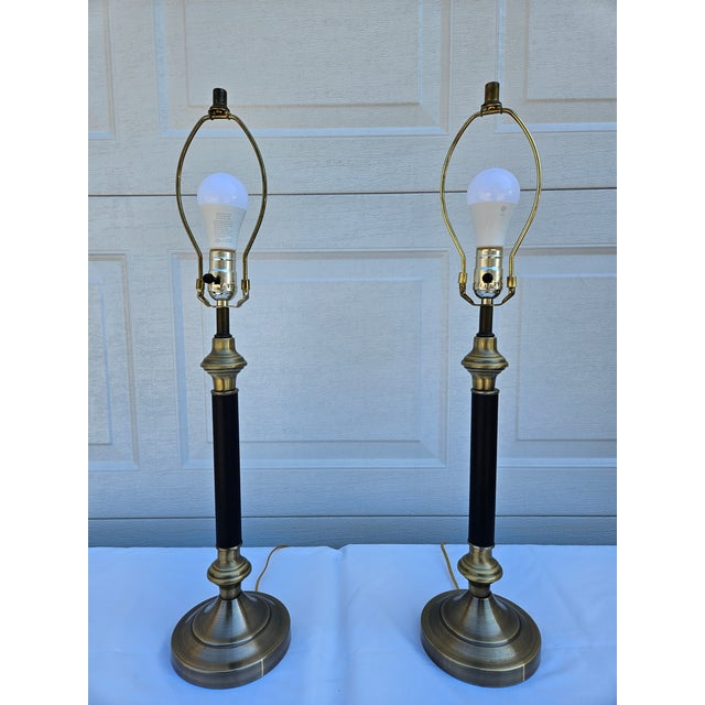 Metal Late 20th Century Blue and Brass Lamps - a Pair For Sale - Image 7 of 16
