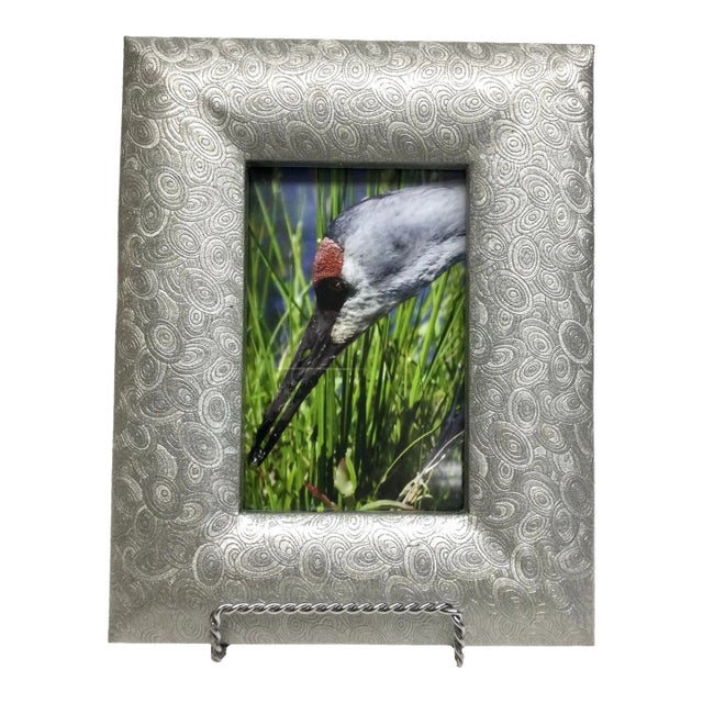 Heavy Silver Tone Carved Abstract Photo Frame With Stand For Sale
