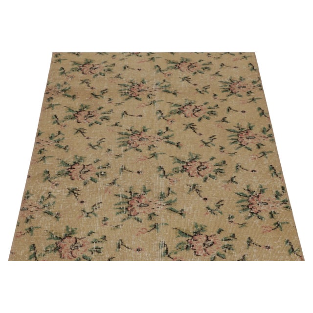Rug & Kilim Vintage Distressed Runner Rug, Gold With Soft Pink Floral Pattern - Rug & Kilim For Sale - Image 4 of 8