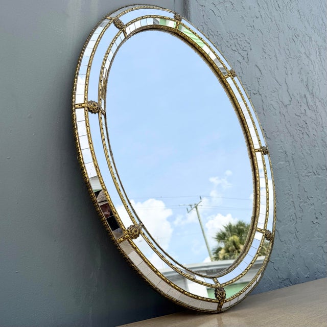French Provincial Vintage Venetian Style Oval Wall Mirror For Sale - Image 3 of 9