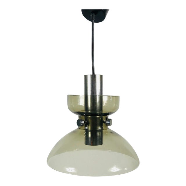 1970s Glass and Chrome Pendant Lamp by Glashütte Limburg, Germany For Sale