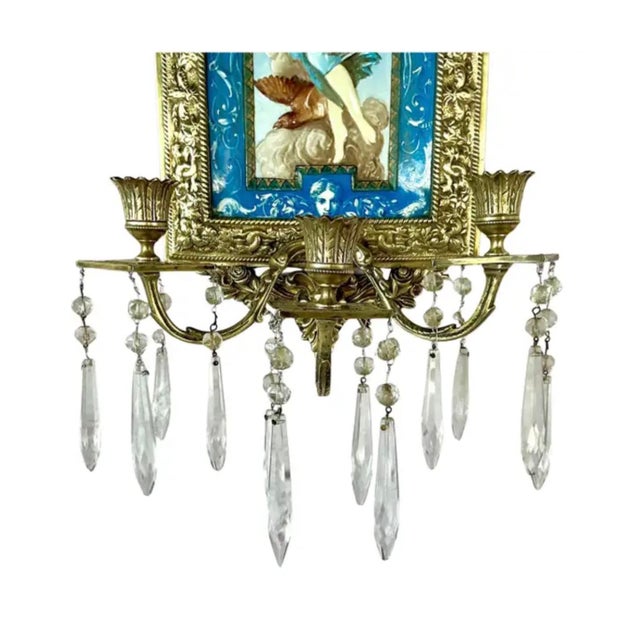 French Mountereau Ceramic and Bronze Three-Armed Wall Sconce For Sale - Image 4 of 7