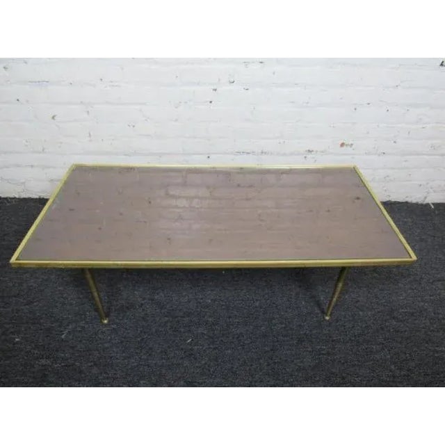 Wood Small Mid-Century Modern Brass Coffee Table For Sale - Image 7 of 11