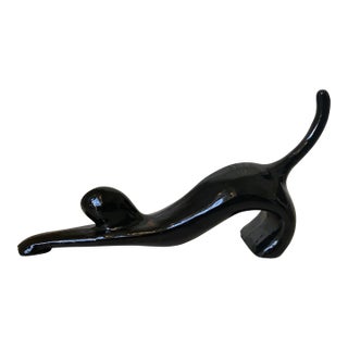 Vintage 22” 1970’s Modernist Art Deco Black Panther Cat Sculpture -Made in Italy For Sale