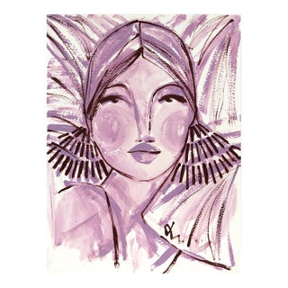 Cocoa Line Art - Soft Neutral Purple Abstract Figurative Portrait Original Artwork by Lindsey McCord For Sale