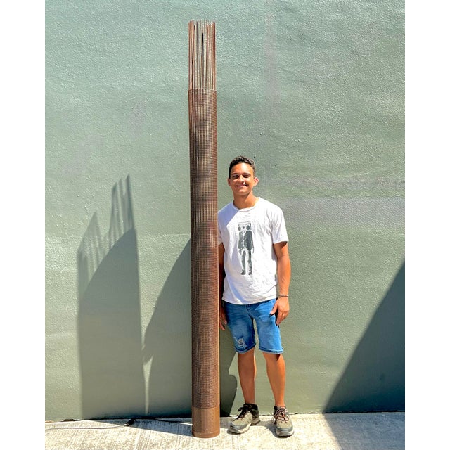 Metal Vintage Monumental Woven Metal Floor Lamp For Sale - Image 7 of 12