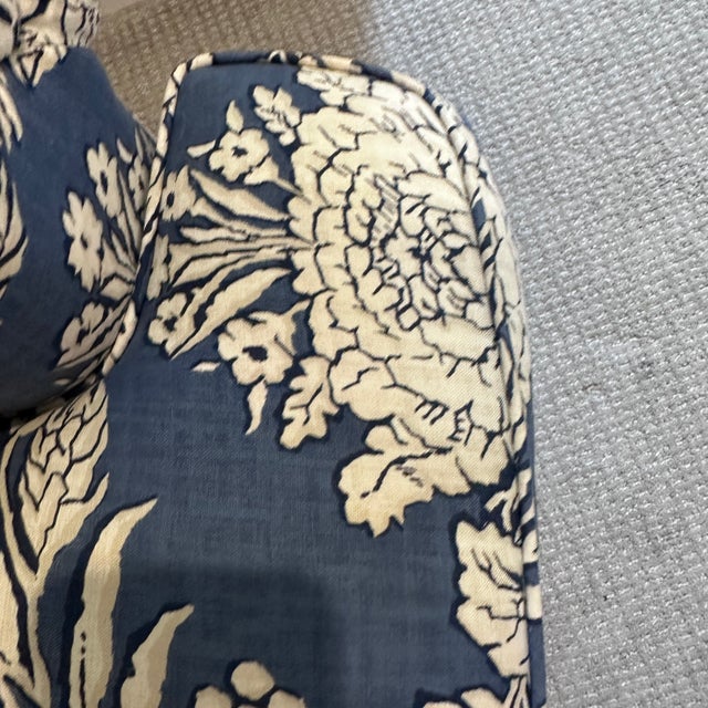 Blue Blue and White Club Chair With Ottoman For Sale - Image 8 of 12