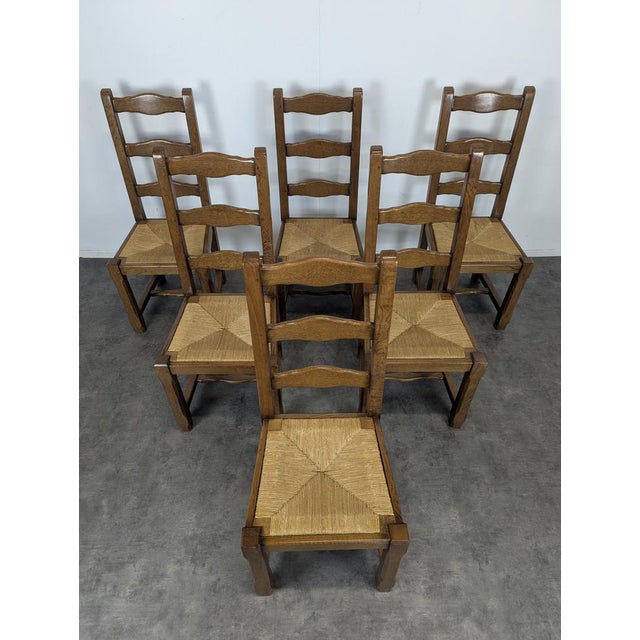 Rustic Oak Straw-Seated Chairs, Set of 6 For Sale - Image 3 of 8