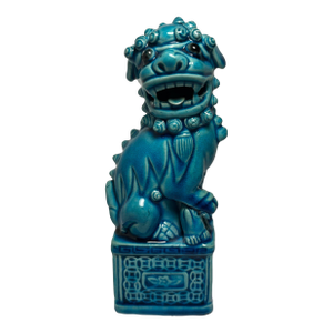 Vintage Chinese Turquoise Blue Glazed Ceramic Foo Dog Figurine