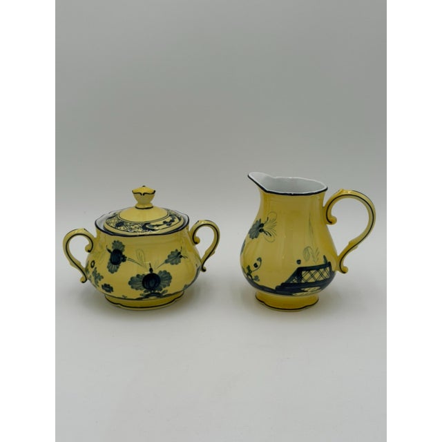 Yellow Ginori 1735 Oriente Italiano Citrono Covered Sugar Bowl and Creamer For Sale - Image 8 of 18