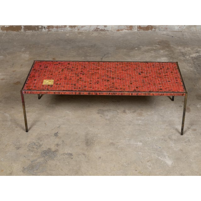 Midcentury Italian Mosaic Table with Iron Base and Red Glass Tile Style Top For Sale In Atlanta - Image 6 of 12