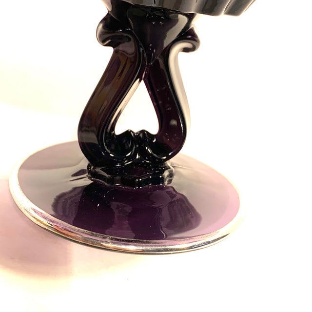 Early 20th C. Amethyst Glass Cake Plate With Gilded Silver Florals For Sale In Louisville - Image 6 of 10