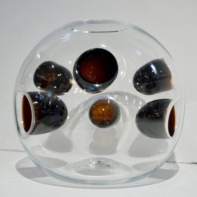 1980s 1980s Vistosi Post Modern Purple Wine Color & Crystal Murano Glass Round Vase For Sale - Image 5 of 12