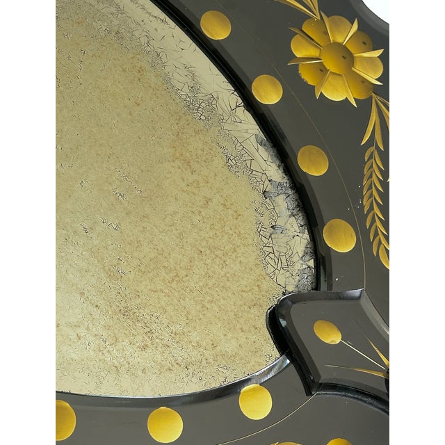 Pair of Mid-Century Italian Venetian Black Glass and Gilt Floral Mirrors, 1960s For Sale - Image 15 of 18