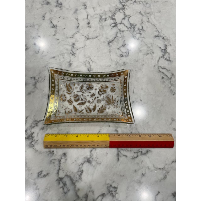 1950s Mid-Century Modern Georges Briard Pebbled, Rectangular Dish With Gilded Persian Garden Motif For Sale - Image 9 of 10