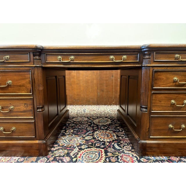 English Partner Desk in Teak and Leather For Sale - Image 10 of 18