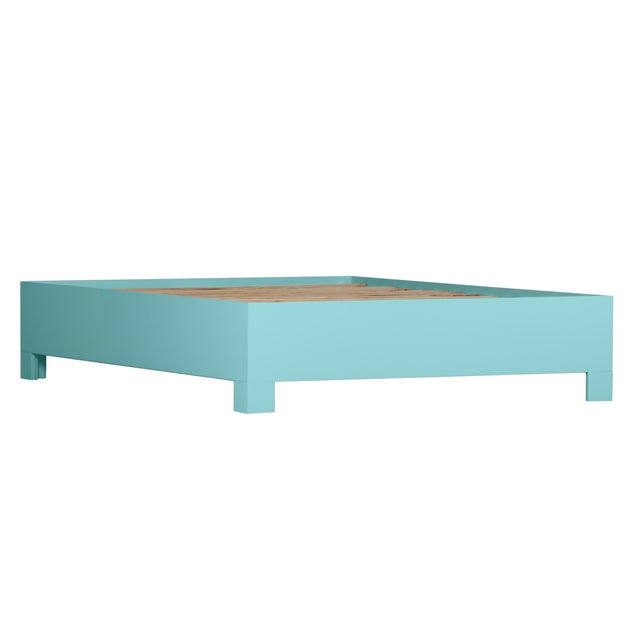 Wood Tiffany Platform Bed King, Turquoise For Sale - Image 7 of 7