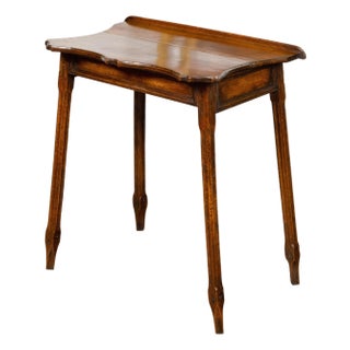 English Oak Side Table with Lift Top, Carved Serpentine Front and Fluted Legs For Sale