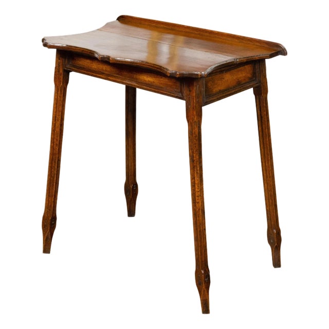 English Oak Side Table with Lift Top, Carved Serpentine Front and Fluted Legs For Sale