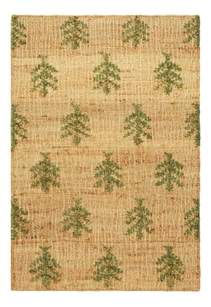 Rug & Kilim's Block Print Flatweave Runner in Beige with Green Floral Patterns - 3x8