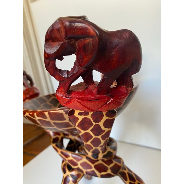 Vintage African Tribal Unity Sculpture Bowl Holder Handcarved Wooden Stand For Sale - Image 12 of 12
