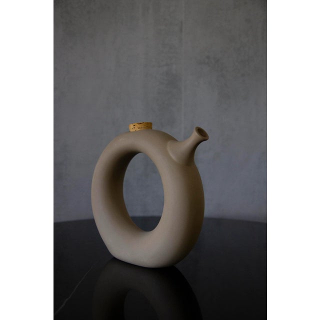 Ceramic Hartstone Signed Circular Donut Shape Pottery Pitcher Wine Jug For Sale - Image 7 of 7