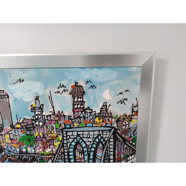 Original Mid Century Cityscape Painting of the Brooklyn Bridge by Edward Sokol 1979 For Sale - Image 14 of 18