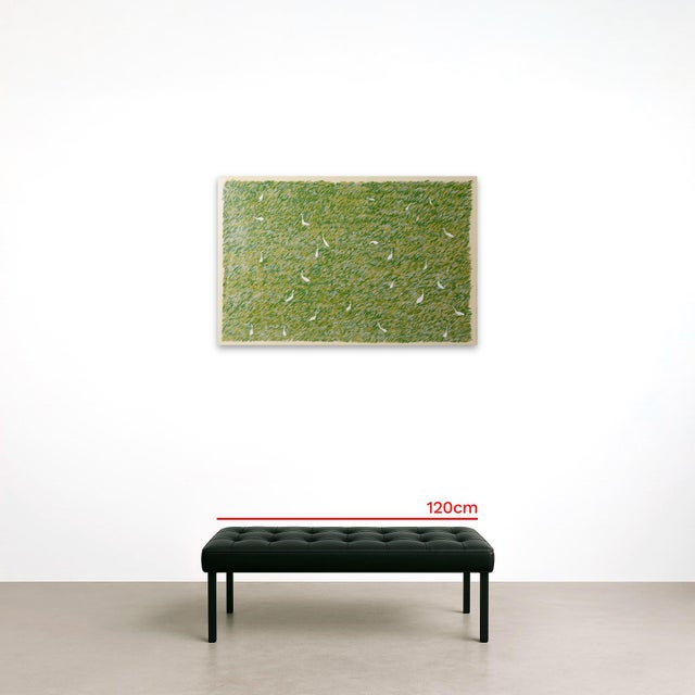2018 silkscreen ED.15 80.0×120.0cm This piece depicts a flock of herons amidst rice fields swaying in the wind. Set in...