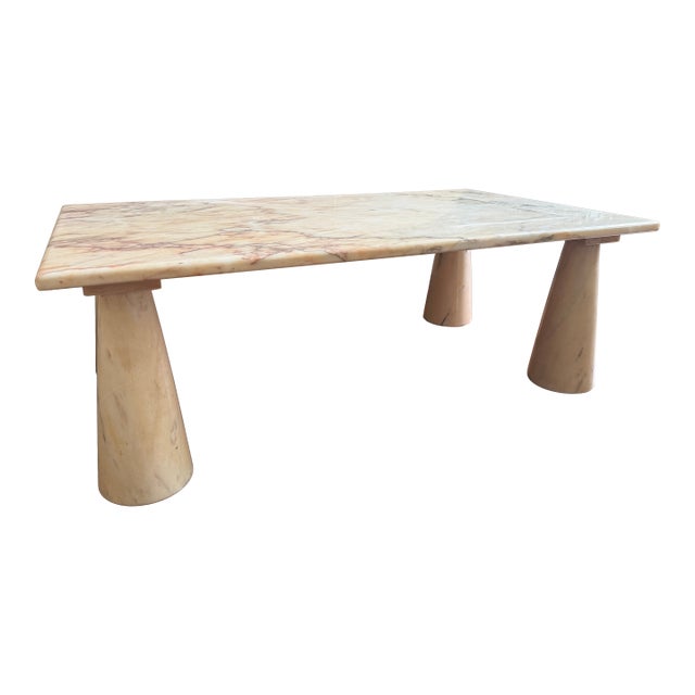1990s Bianco Rosa Portugallo Marble Coffee Table With Conical Legs | Mangiarotti Style | Vintage For Sale