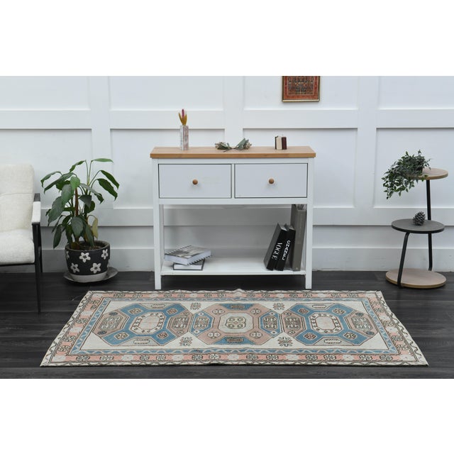 1970s Vintage Turkish Handmade Wool & Cotton Beige Area Rug For Sale - Image 4 of 11