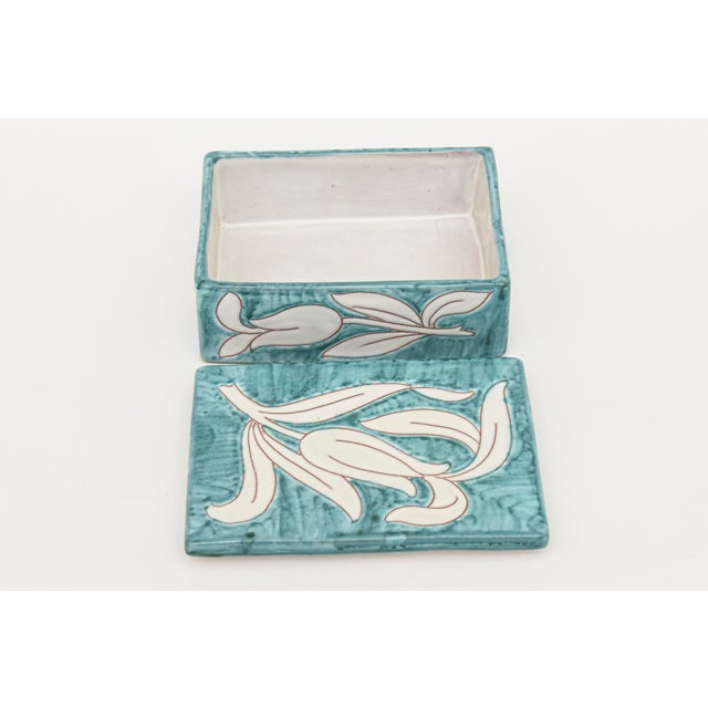 Vintage Italian Raymor Ceramic Flower Box Turquoise and White, 1960's For Sale In Miami - Image 6 of 10