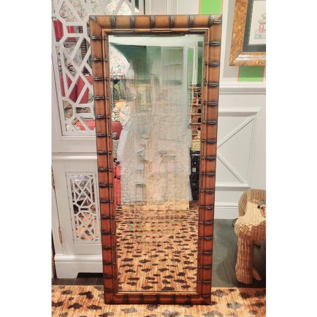 Thomasville Vintage Faux Bamboo Frame Custom Made Tall Long Palm Beach Regency Wall Mirrors- a Pair For Sale - Image 4 of 10