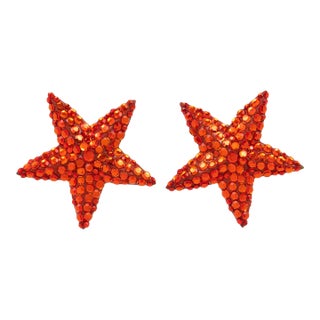 Richard Kerr Neon Orange Star Jeweled Pair of Clip Earrings For Sale