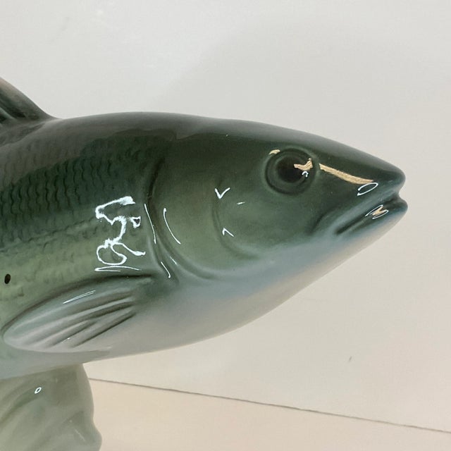 1990s Vintage Bohemian Czechoslovakian Majolica Porcelain Trout Fish Figurine by Royal Dux For Sale - Image 4 of 13