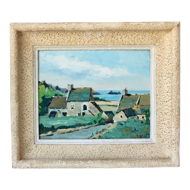 Midcentury French Village Landscape Painting For Sale