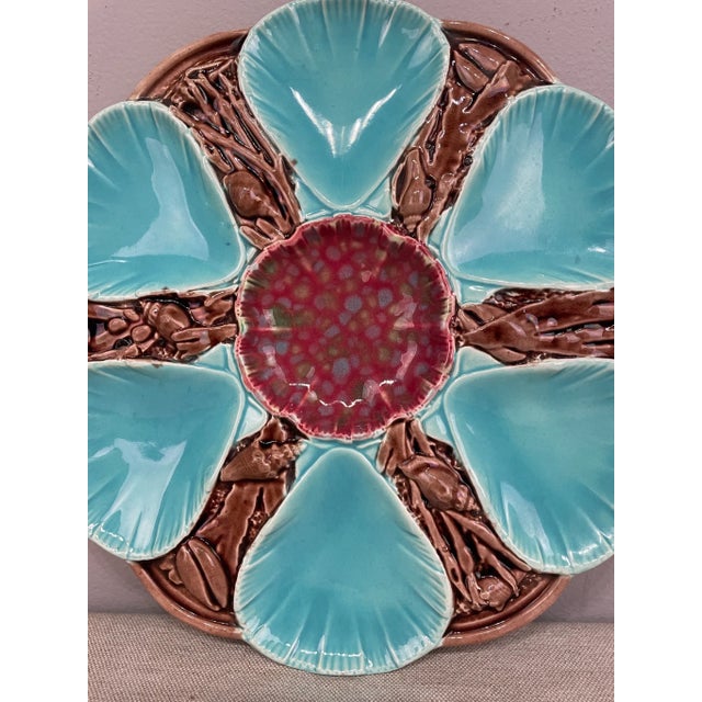 Late 19th Century Late 19th Century English Majolica Oyster Plate For Sale - Image 5 of 11